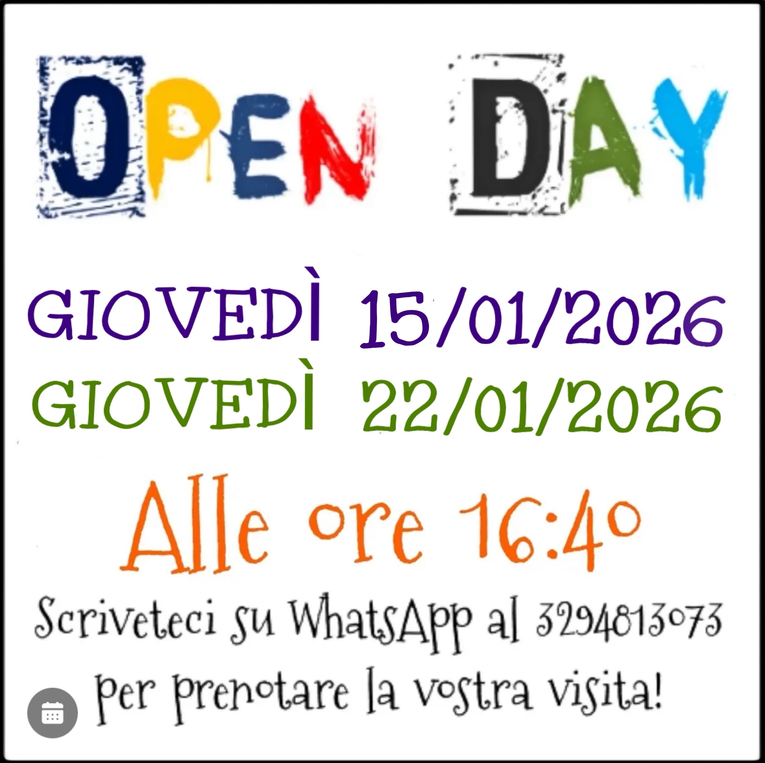 Open Day per iscrizioni anno 2026/2027